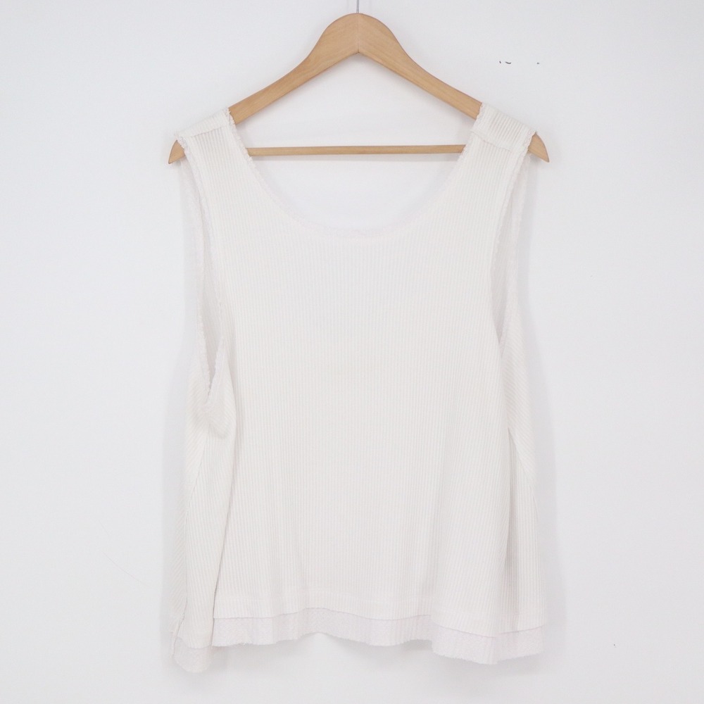Free People Tank Top Womens Medium White Ribbed Layered Hem Excellent